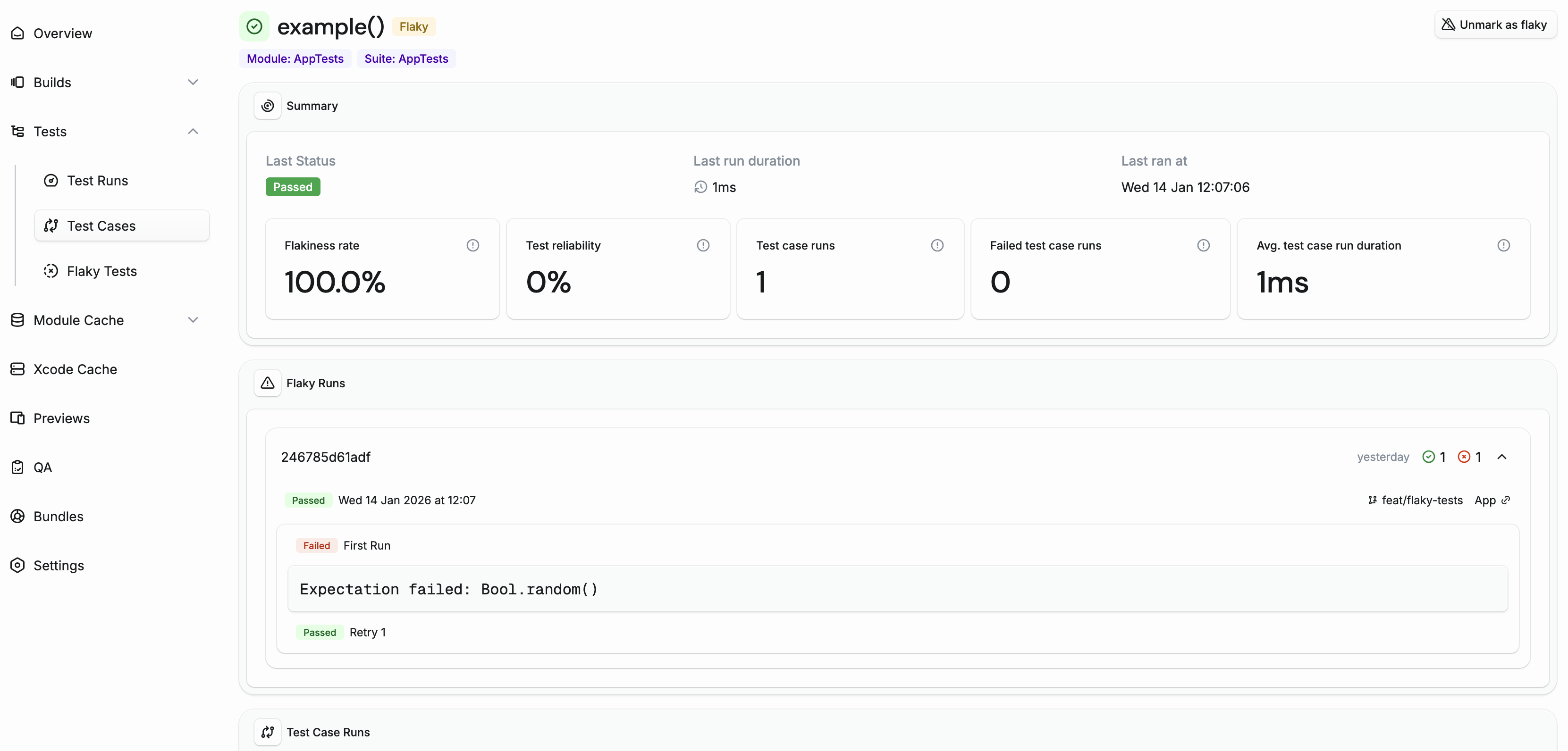 Flaky test case detail