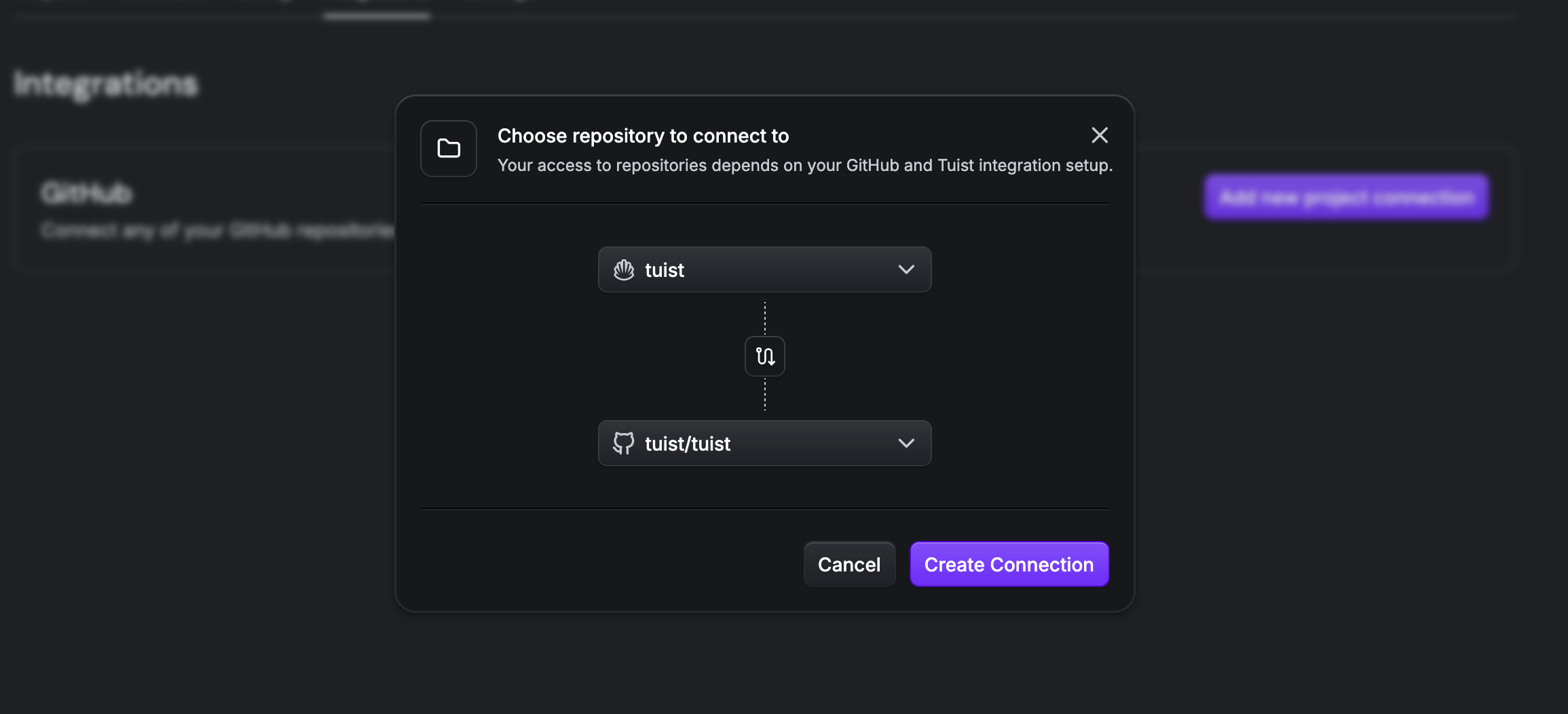 Изображение, показывающее добавление связи с проектом