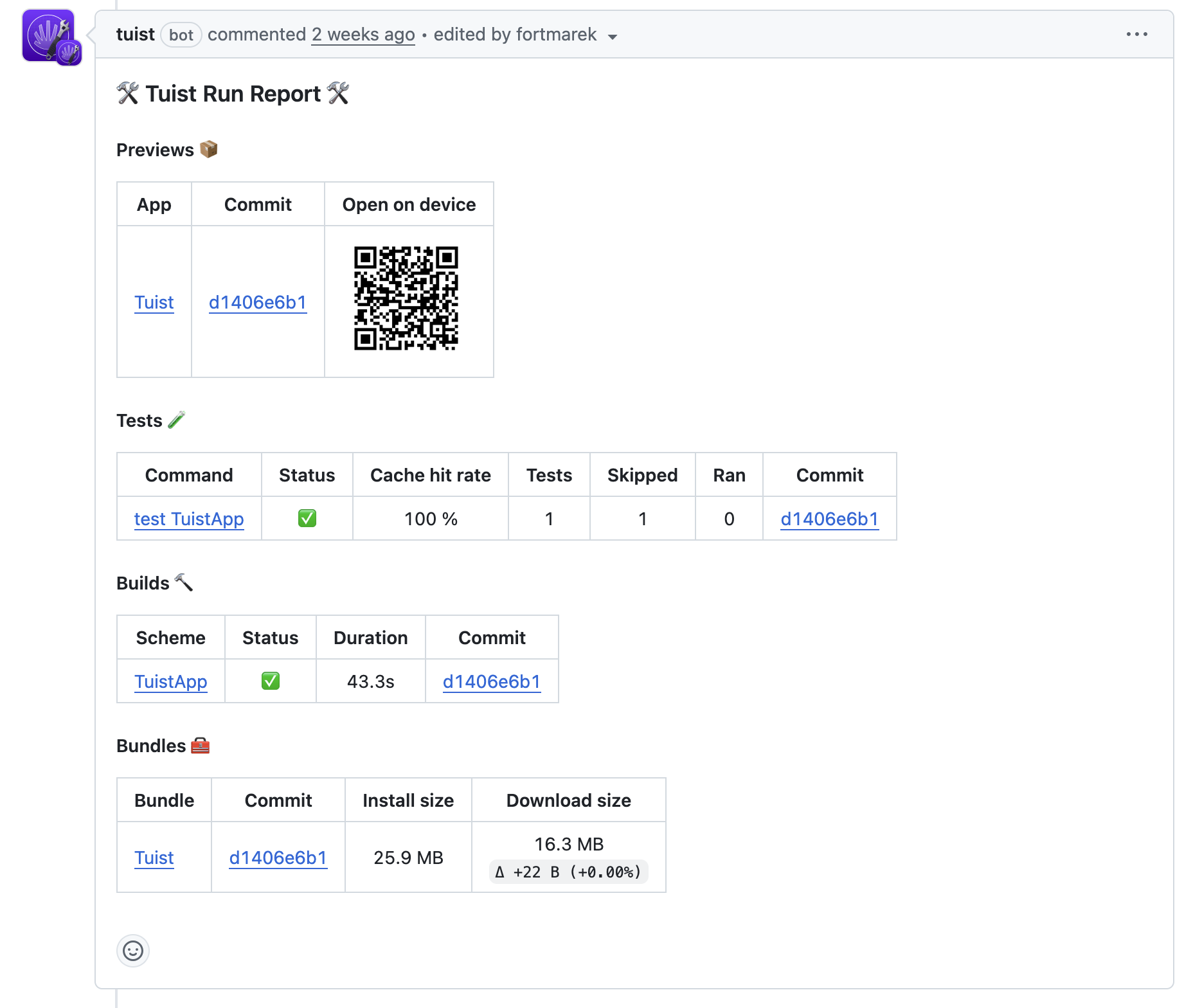 Una imagen que muestra el comentario del pull request